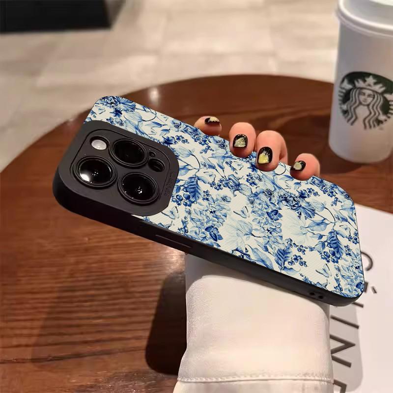 Elegant Blue Floral Phone Case For Samsung Galaxy S25 S24 S23 S22 S21 Plus Ultra A56 A55 A54 A53 A36 A35 A34 A33 A26 A16 Cover
