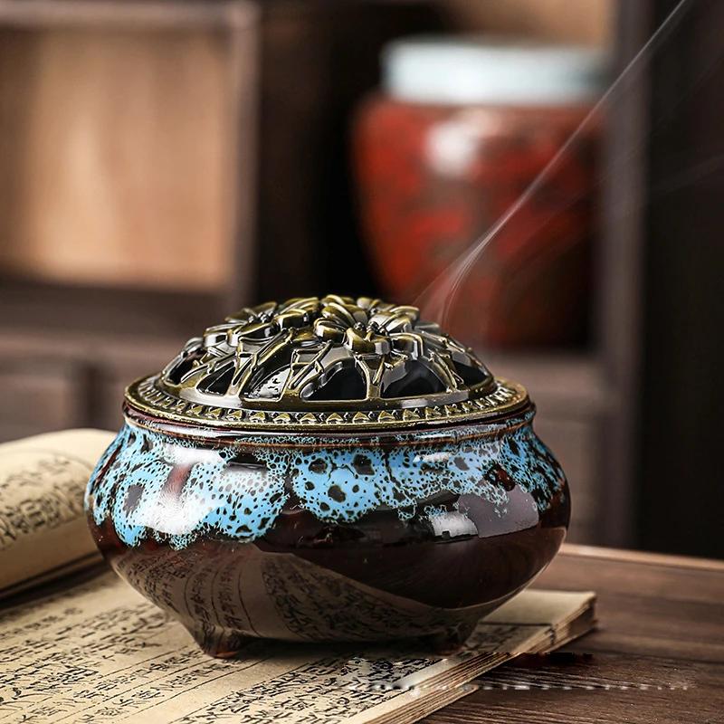 Y Ceramic Ice Cracking Incense Burner Coil Cone Stick Incense Burner Holder Home Ornaments Japanese Incense Burners Zen Decor
