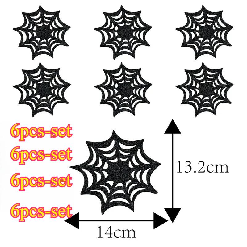 6pcs/set Black Spider Web Coaster Halloween Felt Cup Mat Pad for Home Kitchen Office Bar Party Table Decoration Supplies