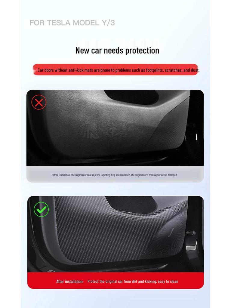 Tesla Model 3/Y Glove Box Kick Mat, Carbon Fiber Texture Door Protector, Interior Accessory.