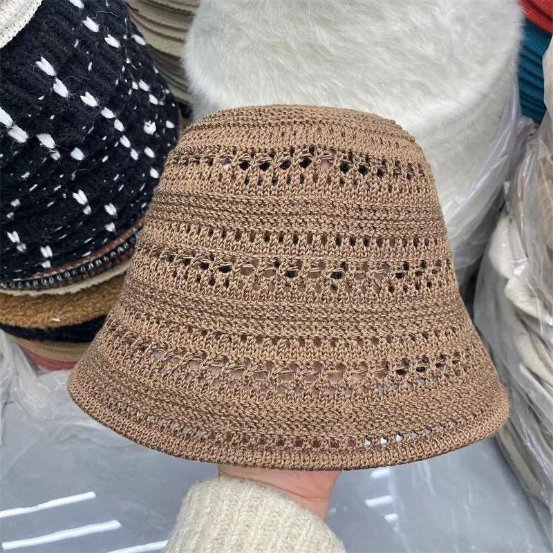 Solid Color Stripe Knitted Bowl Hats For Women'S Casual Versatile Decoration Foldable Sun Visor Hat Bucket Hat