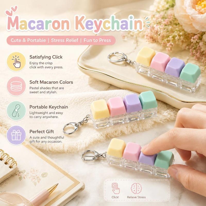 1Pcs Macaron Keycap Keychain Clicker Fidget Toy No Light Stress Relief Portable Desk Accessory For Kids Adults Party Gifts