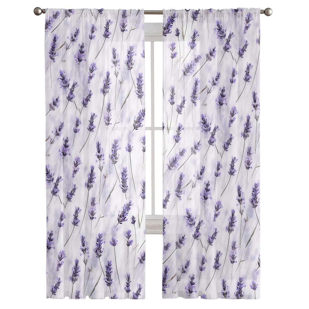 Rideaux en Tulle Aquarelle Fleurs de Lavande Pour Salon Rideau Transparent Pour Chambre Stores de Fenêtre Rideaux en Voile