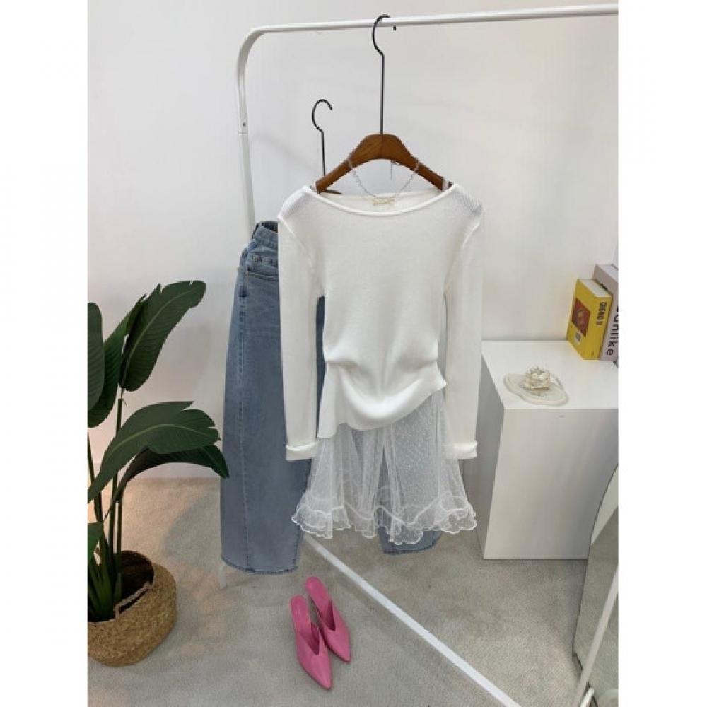 C S In The Room Oni Ribbed Lip neCk aSymmetriCal Long Sleeve Knit 7Color