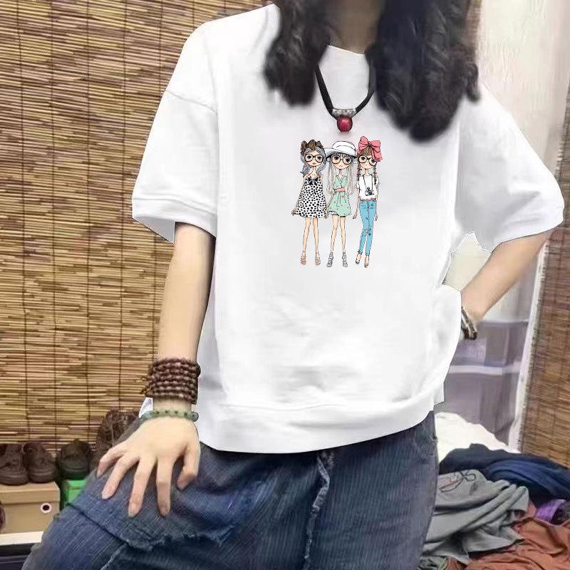 100% Cotton Women's Casual Half Sleeve Slimming Print T-Shirt, New Loose Fit, Plus Size, INS Trend