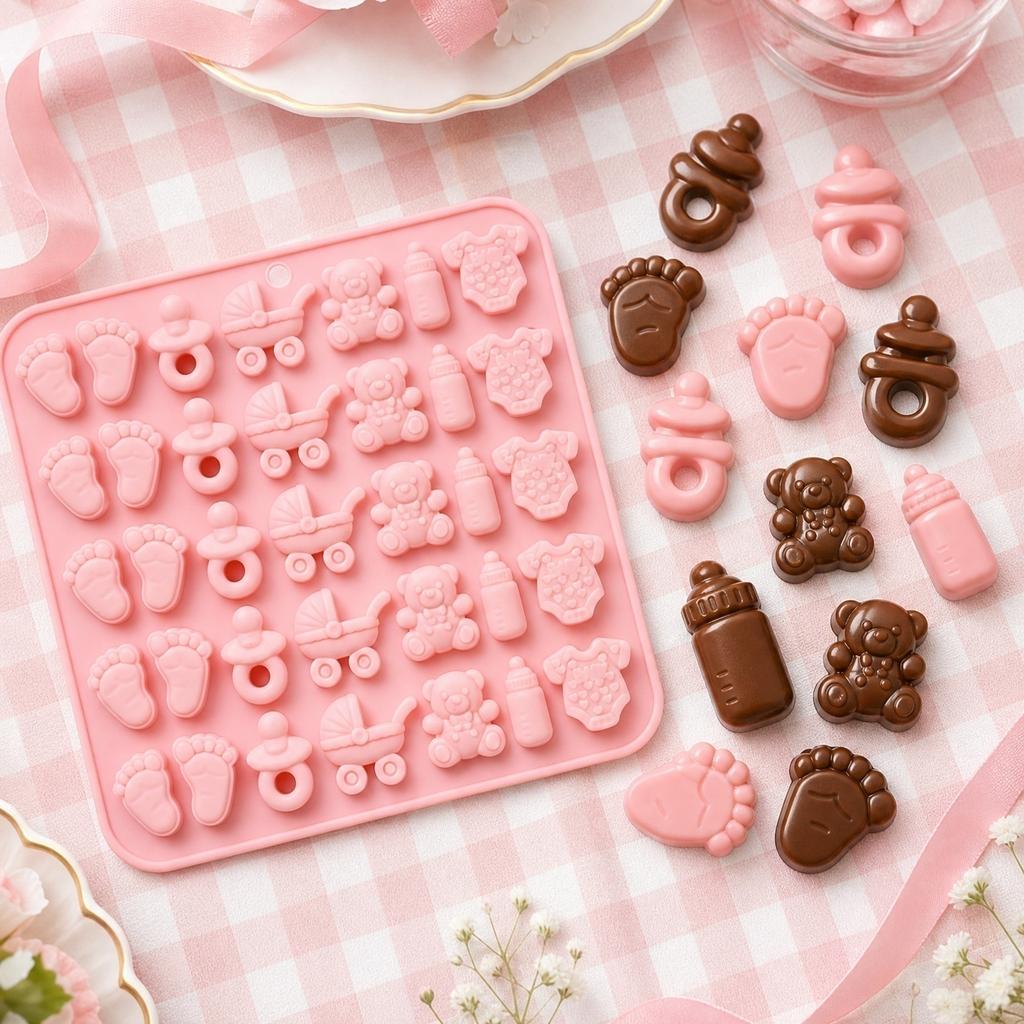 Silicone Baby-Themed Baking Mold Set for Cake Mousse Chocolate Candy Making Flexible Non-Stick Easy Release Baby Bottle Pacifier Shape Baking Tray