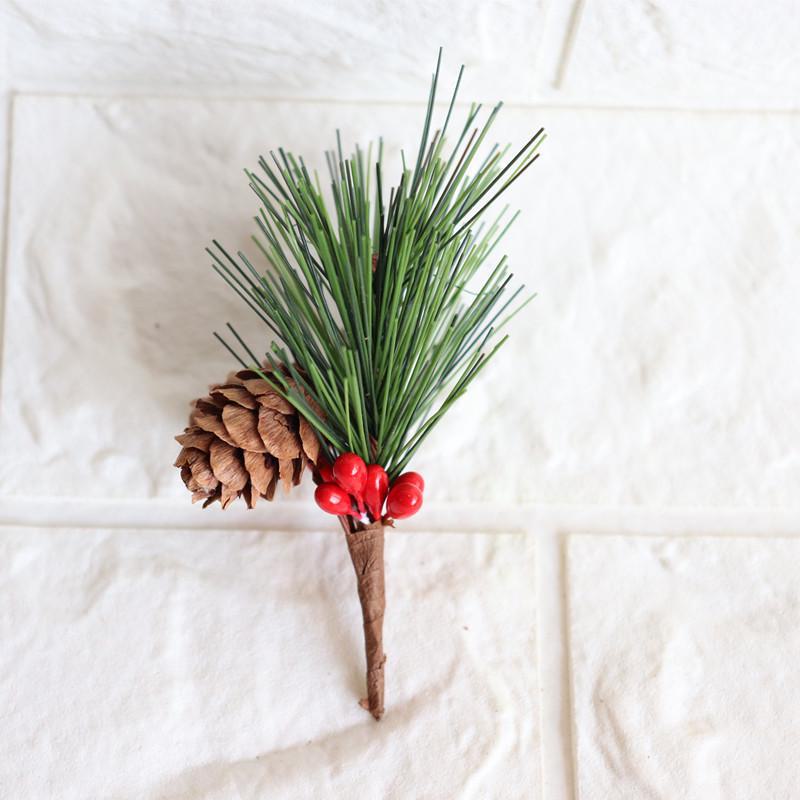 Mini Pine Needle Christmas Tree with Pine Cones and Simulated Flower Vine Accessories