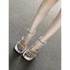 Beautiful~ Sandals Women's New Summer Silver Square Head Open Toe One-word Buckle Thick Heel High Heel Sandals