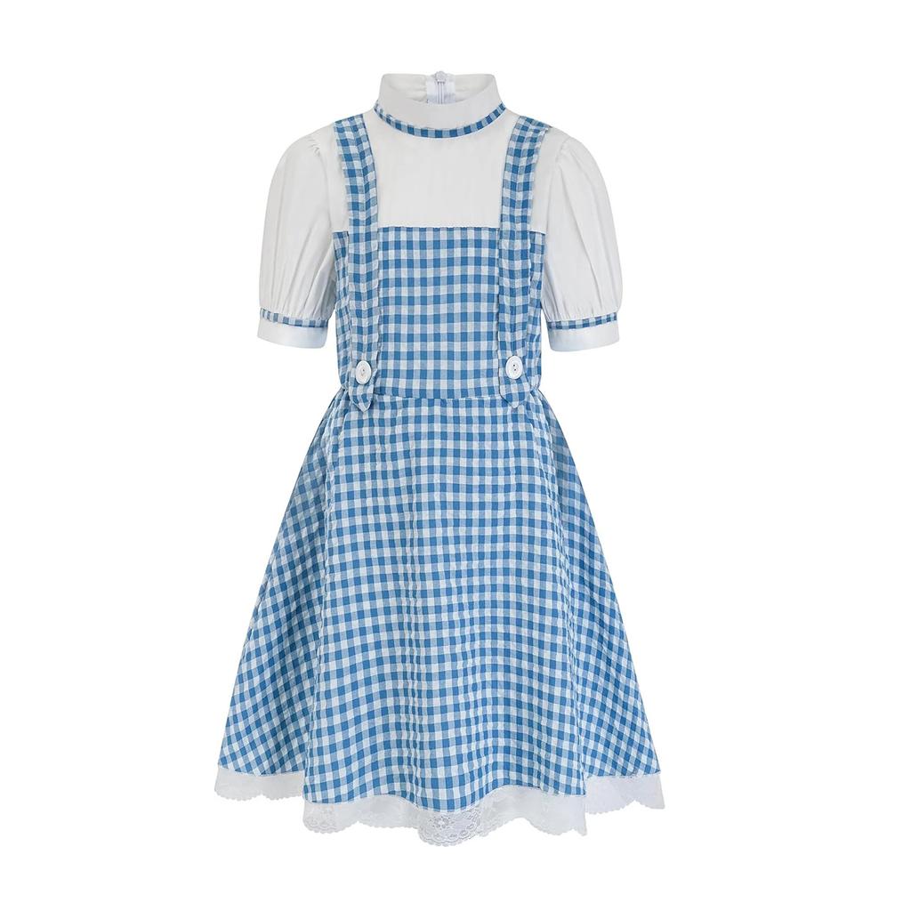 Dziewczęca sukienka na szelkach w kratę, sukienka księżniczki z opaską z kokardą