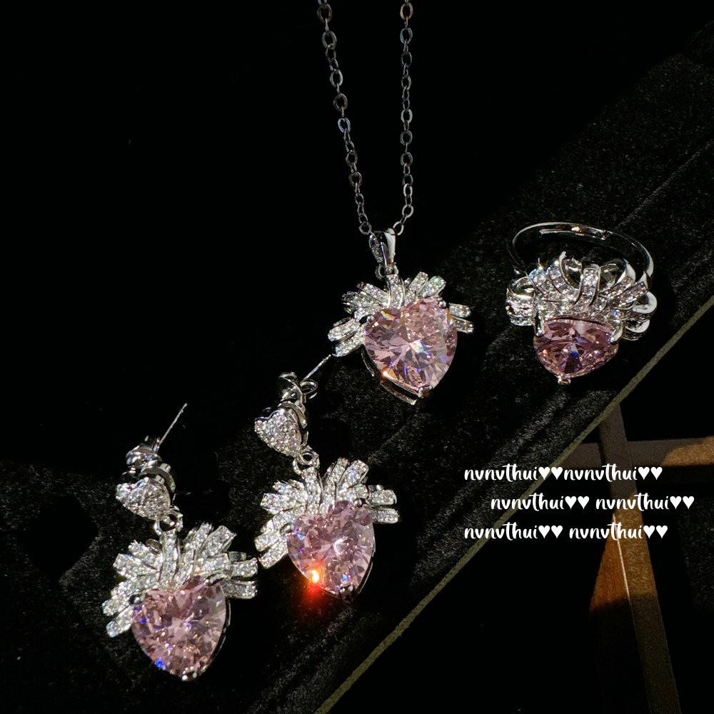 Papalacha, Pink Crystal Flower Bracelet, Rich Family Gold, 18K Gold Plated, Barbie Pink Strawberry Zircon Ring.