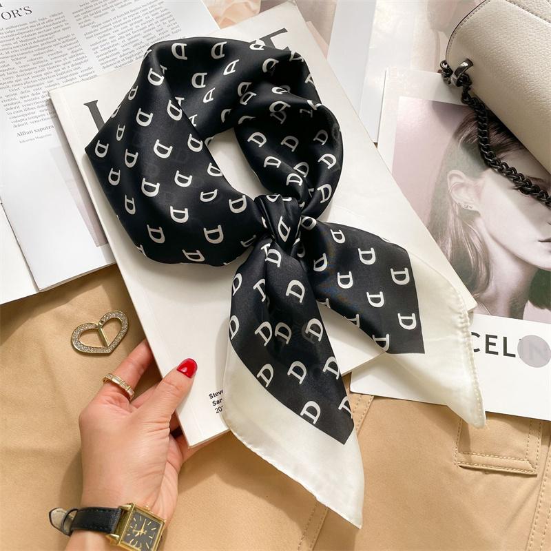 Luxury  Letter Print Square Silk Scarf for Women Hijab Hair Bands 70cm Neckerchief Female Satin Shawl Ribbon Headband