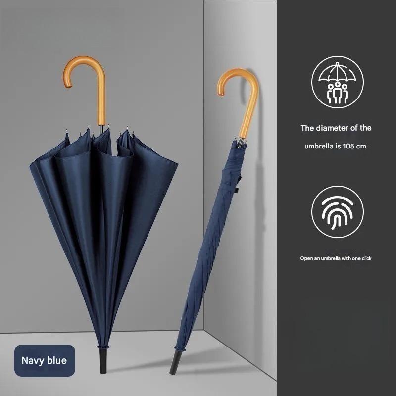 Semi-automatic Straight-handle Umbrella Reinforced Wind-resistant Solid Wood Curved Handle Long-handled Business Golf Umbrella