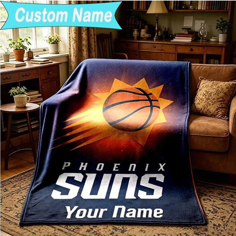 1PC Custom Name Blanket Suns Basketball Artwork Flannel Blankets Patterns Throw Blanket All-Season Soft Gift for Couch, Bed, Camping, Birthday Gifts