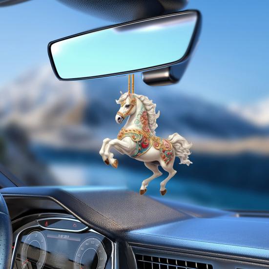Horse Acrylic Ornament Elegant 2D Car Mirror Pendant Christmas Tree Hanging Decor DIY Crafts Unique Gifts