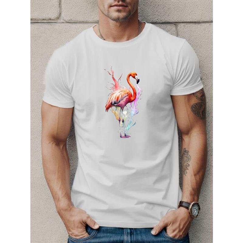 Europese Maat Mannen Flamingo Grafisch T-shirt - Casual T-shirt met Korte Mouwen, Ademend Polyester, Zomer Mode Top