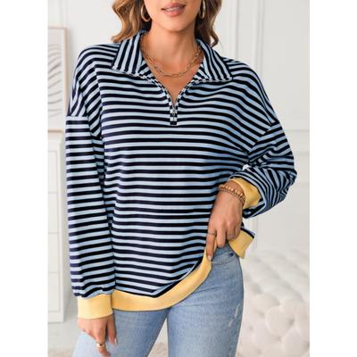 Bluzki i koszule damskie w stylu casual, wiosna, jesień, paski, długi rękaw, dekolt POLO