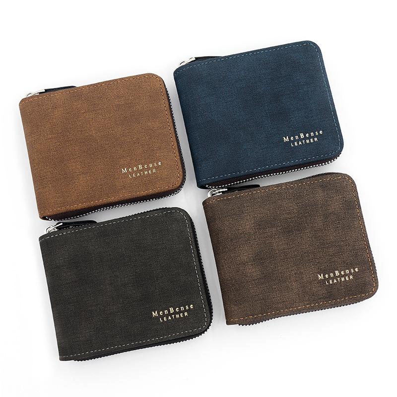 Schoolbag New Men's Wallet Fashion Large Capacity Pu Matte Men's Zipper Wallet Short Wallet Wallet Wallet Directly from the Manufacturer