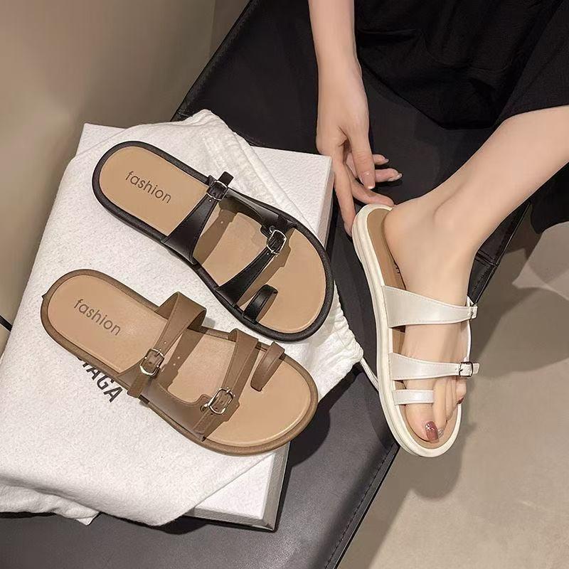 Mary Jane Shoes New Retro Shallow Mouth One Word Versatile Flat Bottom Soft Sole Single Shoes Gentle Women's Sandals