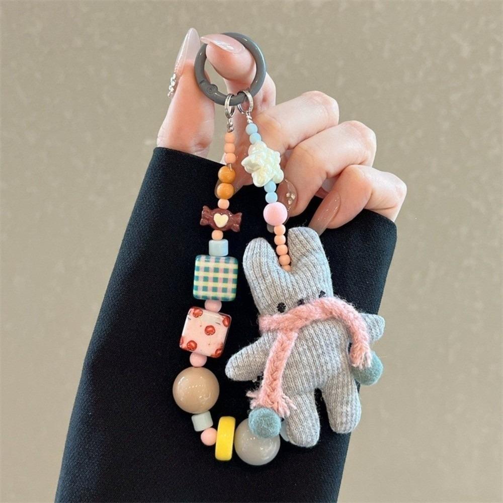 Cartoon Beaded Phone Charm ins Rabbit Beaded Key Chain Phone Charm Strap  Mobile Phone Accessories