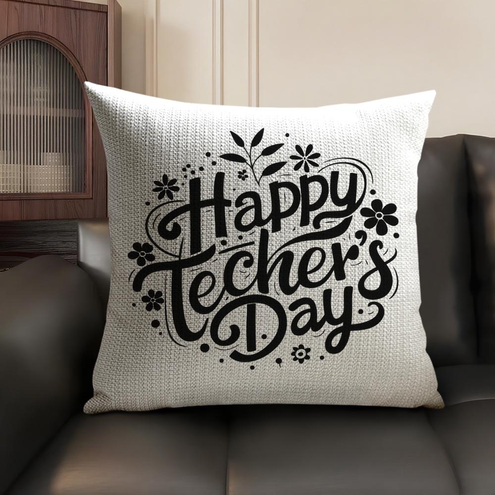 Teachers' Day Cushion Cover Natural Linen Organic Fabric Double-Sided Printing Breathable Perfect Gift For Decor
