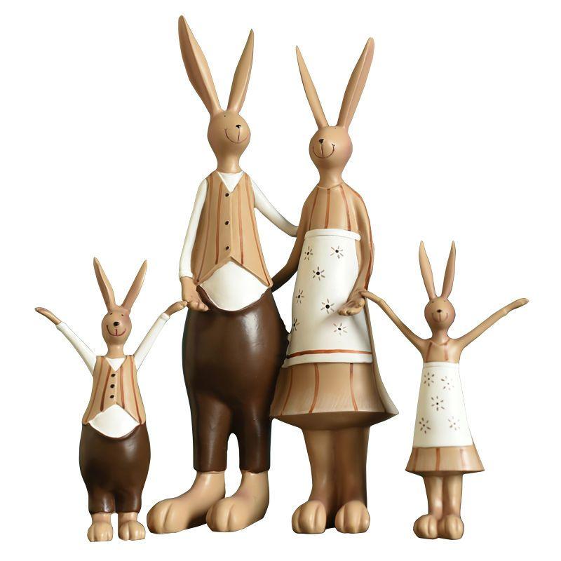 Healing Resin Rabbit Family Figurines Accessories Home Livingroom Table Sculpture Ornaments Store Office Desk Statue Decoration