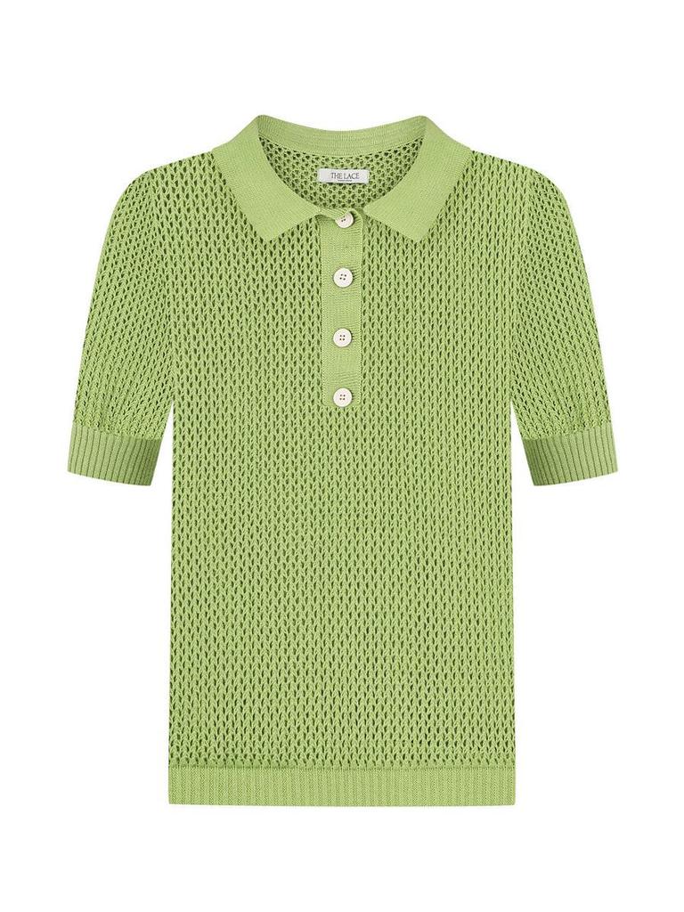 Women's 2025 Summer See-Through Short-Sleeve Knitted Top with Turn-Down Collar