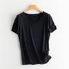 Sommer Kurzarm Damen T-Shirts Echte Seide Leinen Baumwolle T-Shirt Damen Lässige Tees V-Ausschnitt Frau Einfarbige Oberteile