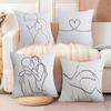 Black White Couple Line Cushion Cover Soft Plush Fabric Double-Sided Printed Sofa Cushion Cover for All Seasons Home Decor Gift