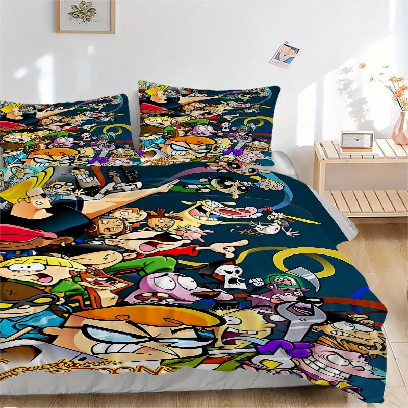 3pc Dexter's Laboratory Cartoon Bedding Set Guest Room Bedroom Decor Christmas Halloween Decor Gifts- All Seasons (No Insert)a1013144