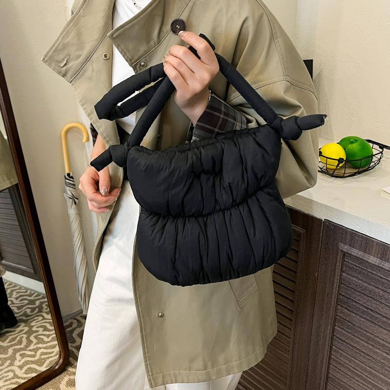 Soft Down Cotton Clothes Bag Women's 2025 Autumn and Winter New Large-capacity Nylon Cloth Bag Shoulder Crossbody Bucket Bag