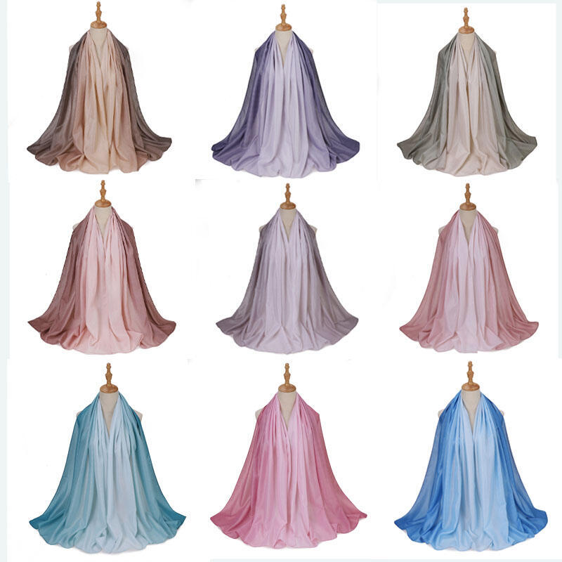 New Silk Hand Gradient Fashion Hijab Scarf Indonesian Malay Silver Scarf Raya Hijab