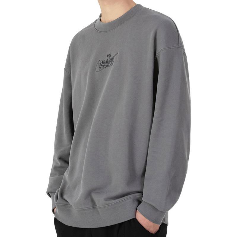 Men's Nike Logo Embroidered Loose Round Neck Gray DR7836-068