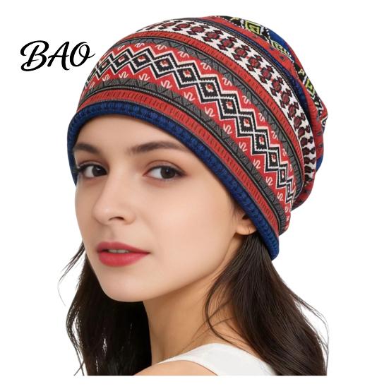 Comfortable Skin Friendly Fabric Cap Women's Geometry Print Slouchy Hat, Casual Soft Stretch Skull Stylish Decorative Head Accessory Cap, Warm Cancer