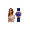 Women's Leather Watch Gold Round Dial Rhinestone Decoration Easy-to-Read Face Leather Strap