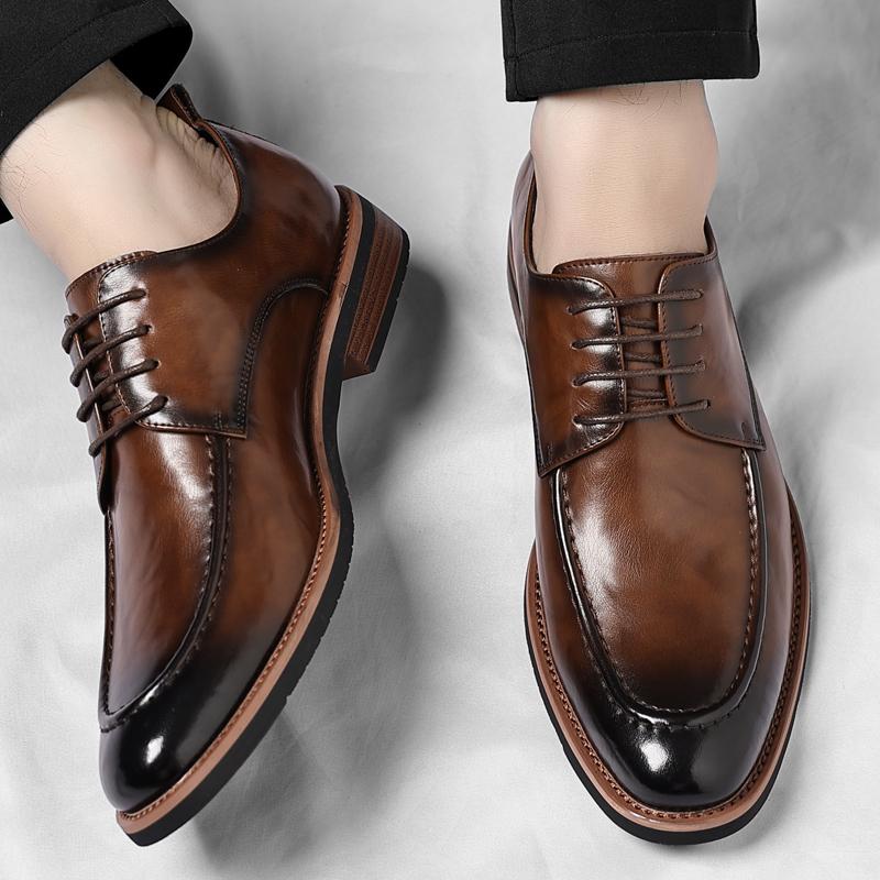 Derby men's leather shoes Gentleman minimalist British style Dress up party Plus Size Adult work and office shoes Black classic