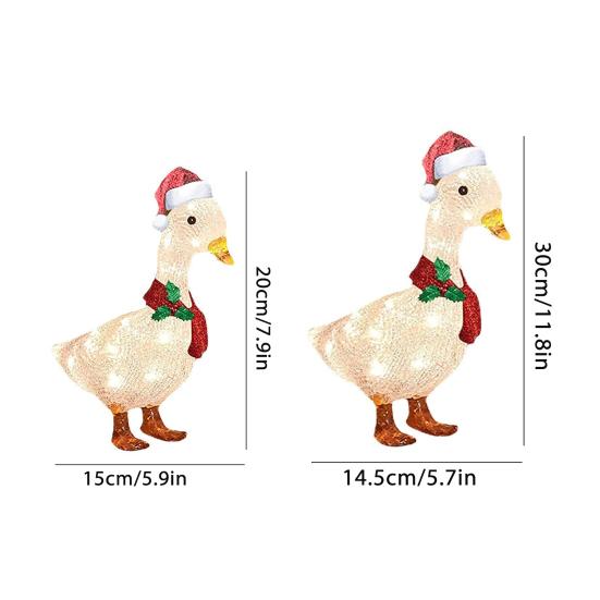 Yousheng Świąteczna Podświetlana Ozdoba Kaczka Podświetlana Akrylowa Kaczka 2D Dekoracja ze Szalikiem i Czapką Świętego Mikołaja Zewnętrzna Ozdoba Kaczka do Ogrodu na Podwórko Patio Trawnik