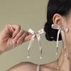 Silver Needle Ribbon Bow Diamond Pearl Stud Earrings - Fresh, Sweet Luxury Ear Accessories