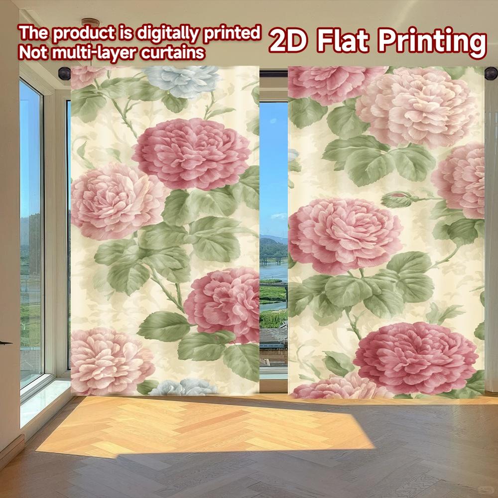 

Set Of 2 Modern Flat Printing Curtains Without Rod Floral Pattern Light Background Fashionable Curtainments During Women Curtain Polyester W100*H70(CM)-Grommet top&2PCS