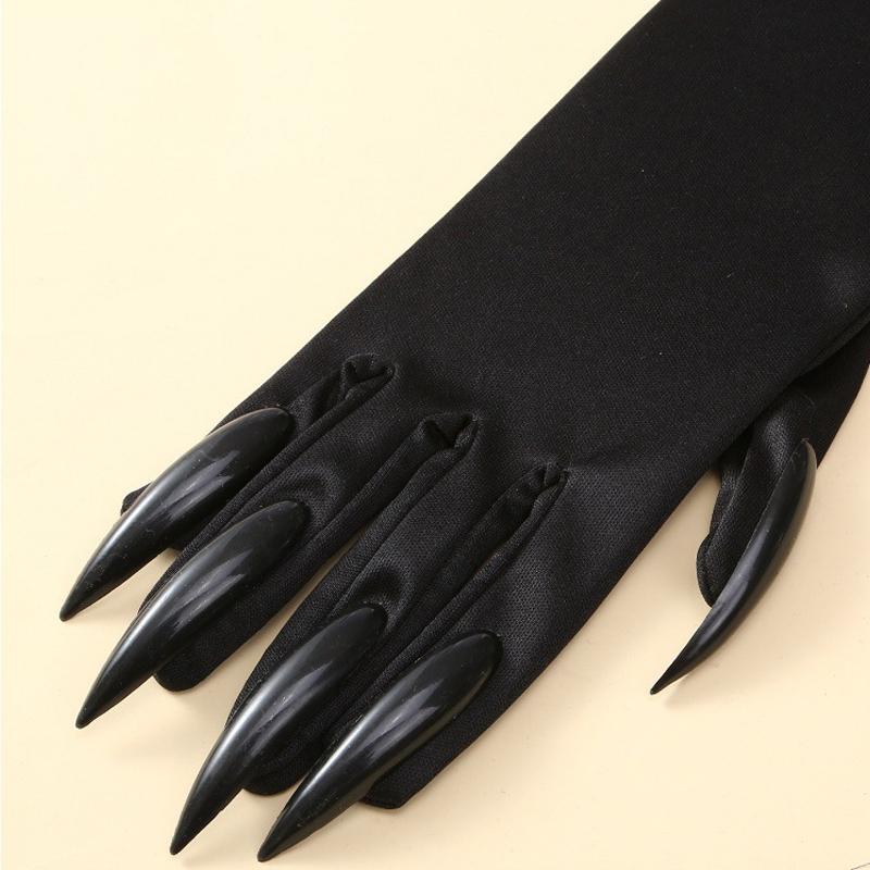 Halloween Claw Gloves Black Sequined Nails Halloween Cosplay Costume Long Nail Gloves Personality Ghost Claw Long Gloves