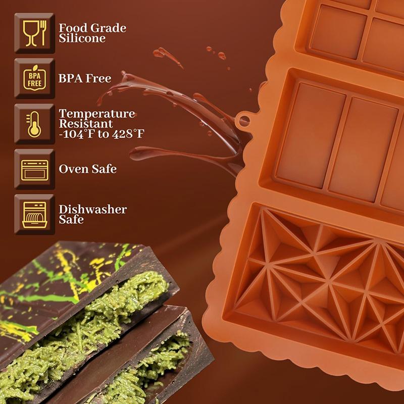 1pc Silicone Chocolate Bar Mold Non-Stick Wax Melt Mould for Protein Energy Bars Break Apart DIY Handmade Gift Chocolate Molds