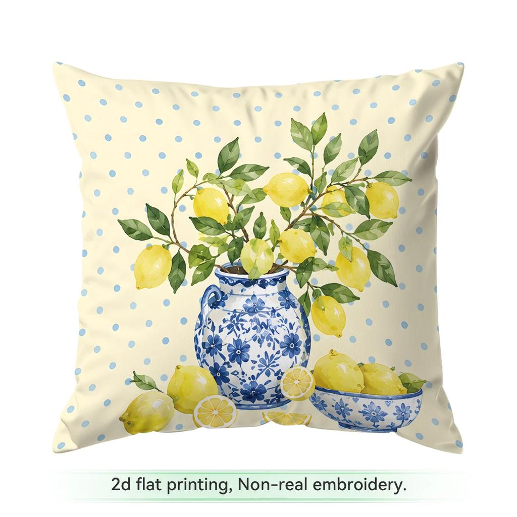 Fresh Blue And Yellow Lemon Pictures Cushions Pillowcase Polyester Cushion Cover Throw Pillow Pillowcover Home Car Sofa Decor