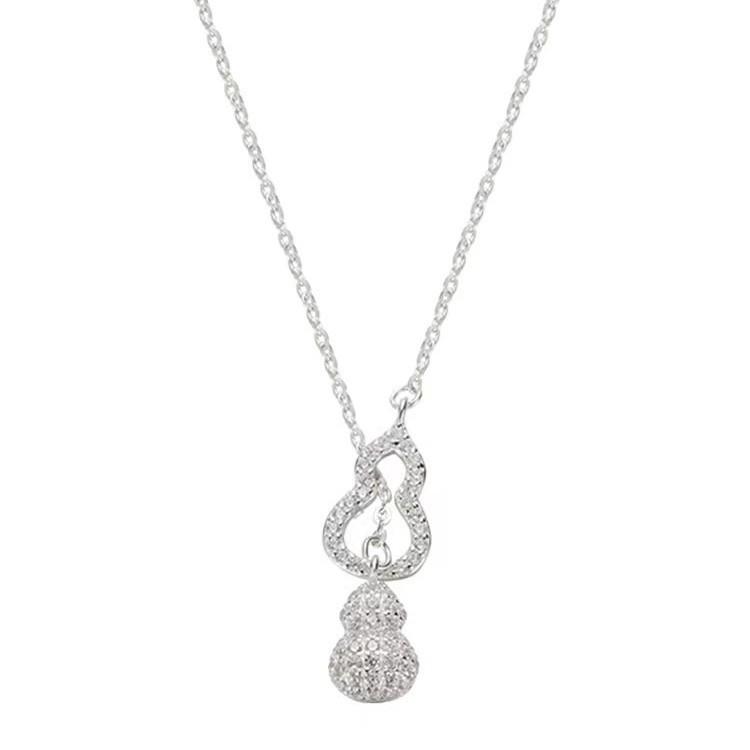 

S925 Silver Gourd Necklace: Women s Micro-Set Diamond Fu Lu Pendant with Tassel Clavicle Chain in New Chinese Style Rose Gold Double Gourd Necklace