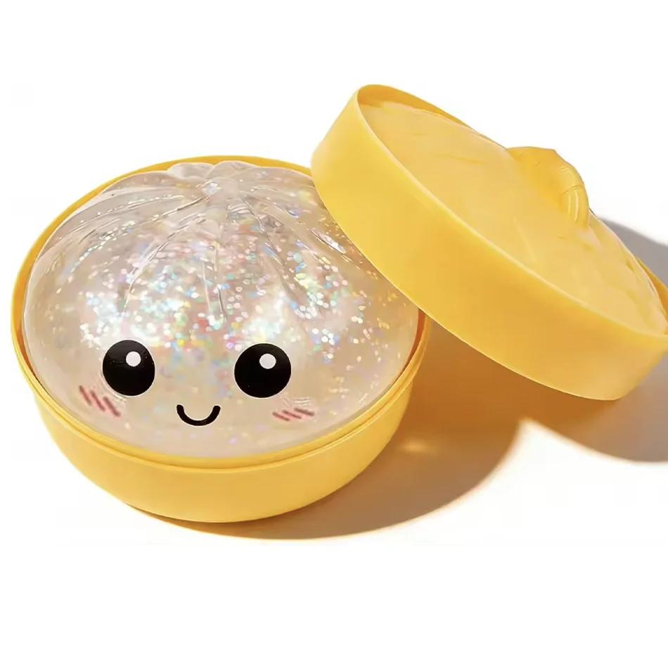 Glitter Dumpling Squishes Stress Balls  Viral Fidget Toy Colorful Simulation Steamed Bun Decompression Toy For Anxiety