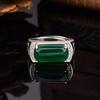 Vintage Square Green Onyx Ring for Men Emerald Green Chalcedony Diamond Ring Index Finger Ring