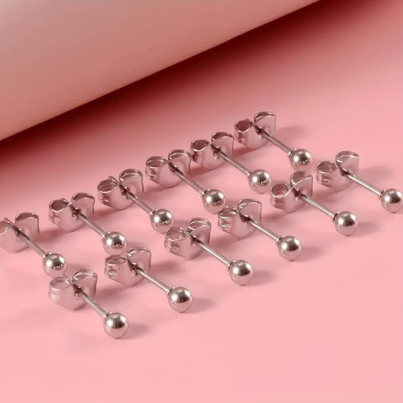 12pcs/set Simple Classic Stainless Steel Minimalist Big Small Round Ball Stud Earrings for Men Women Daily Jewelry Size 2-10mm