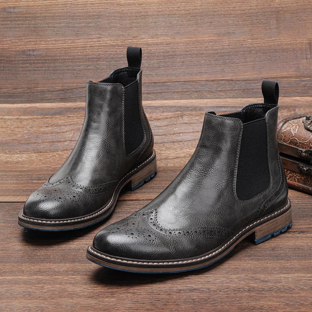 Męskie buty Chelsea Moda Retro Męskie Skórzane Buty Brogsy Botki