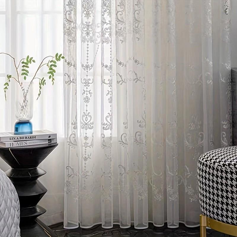 White Lace Curtain Semi Sheer Punch Embroidered Hanging Basket Bedroom Living Room Balcony