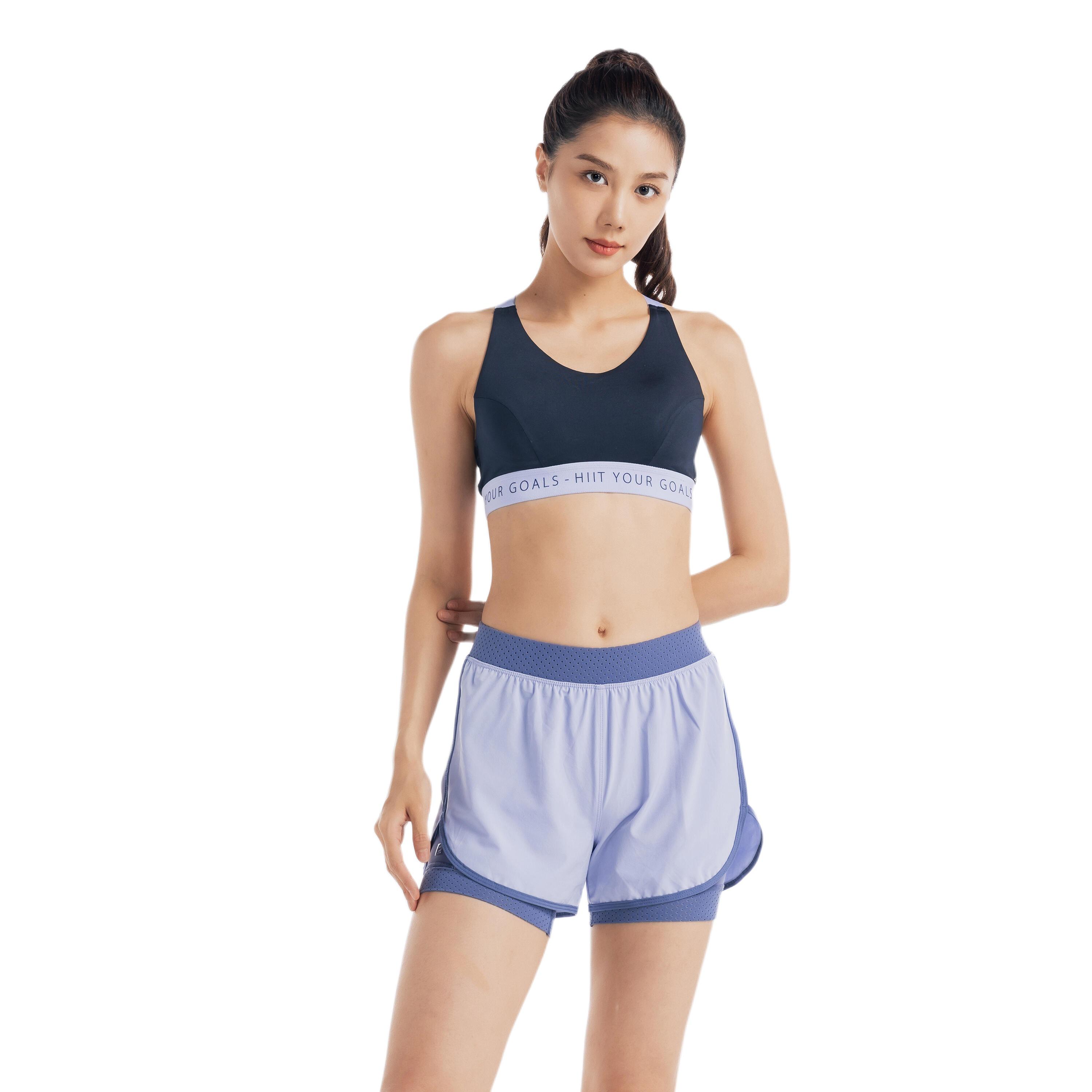 

DECATHLON Classic Adjustable Collection Letter Print High Strength Buckle Shockproof Sports Bra Women s Blue Black S