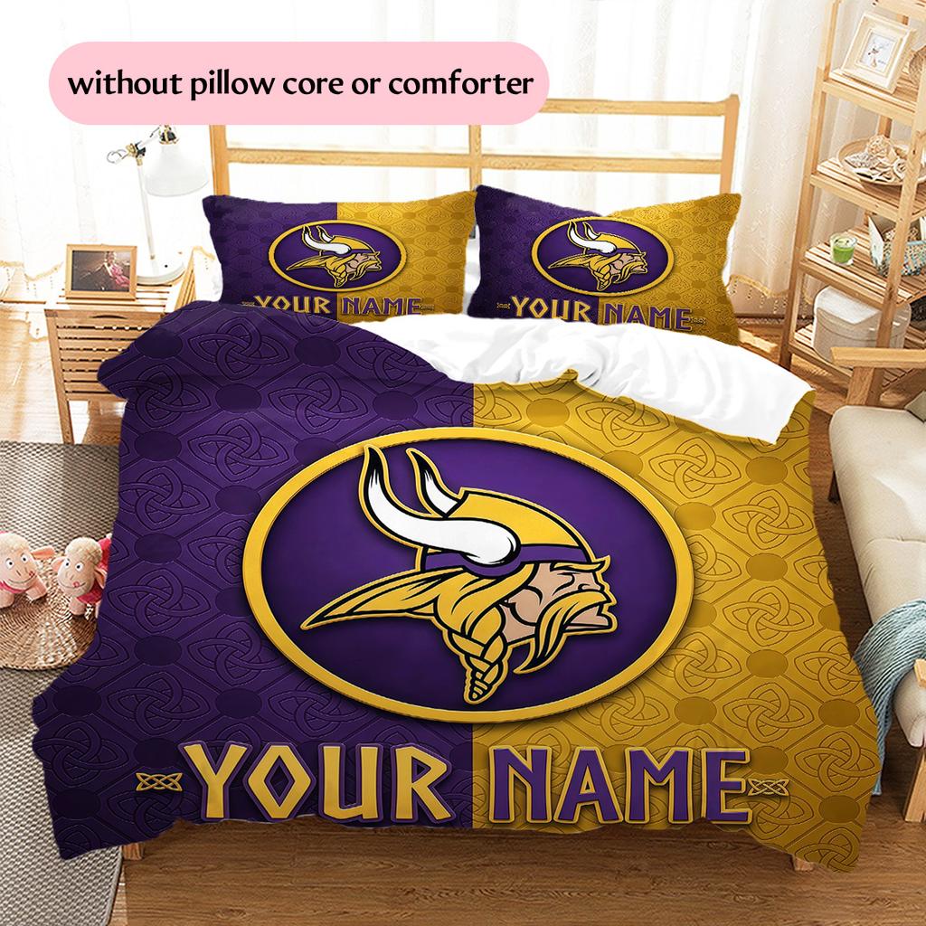 Custom Name Minnesota Vikings2 Pattern Bedding Quilt Set  Home Decoration  Gift (1 * duvet cover + 2 * pillowcase  without core)