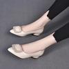 Thick heel single shoes autumn new shallow middle heel pointed ladyshoes Doudou shoes buckle four seasons shoes